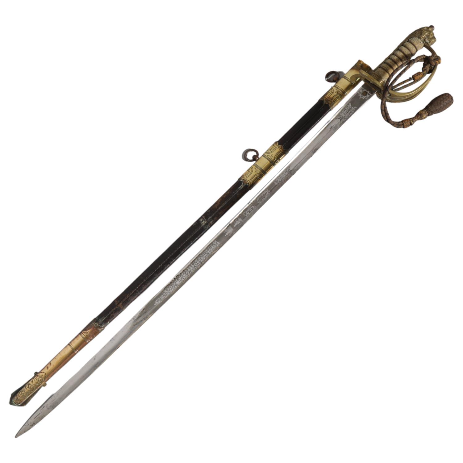 Royal Navy Officer's dress sword, with shagreen and brass hilt, Army & Navy Cooperative Society