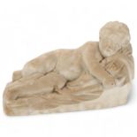 E A Olivieri, Eros Sleeping, 19th century marble sculpture, signed and dated 1848, length 48cm