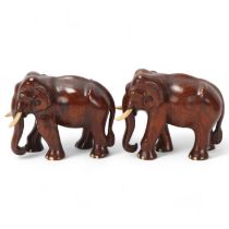 Pair of early 20th century carved hardwood elephants, height 15.5cm Good condition