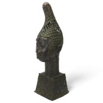 Large African bronze Queen Mother head sculpture, height 65cm