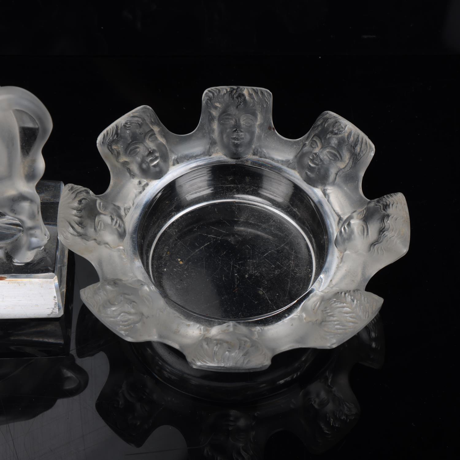 Rene Lalique, St Nicolas glass bowl with relief moulded surround, diameter 11cm, and a bison, length - Image 2 of 3