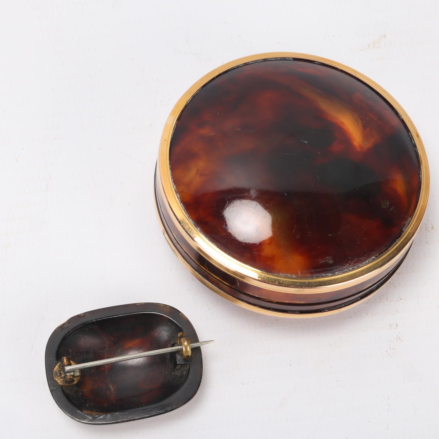 A 19th century circular tortoiseshell box with domed top and bottom, unmarked gilt-metal edges, - Image 3 of 3