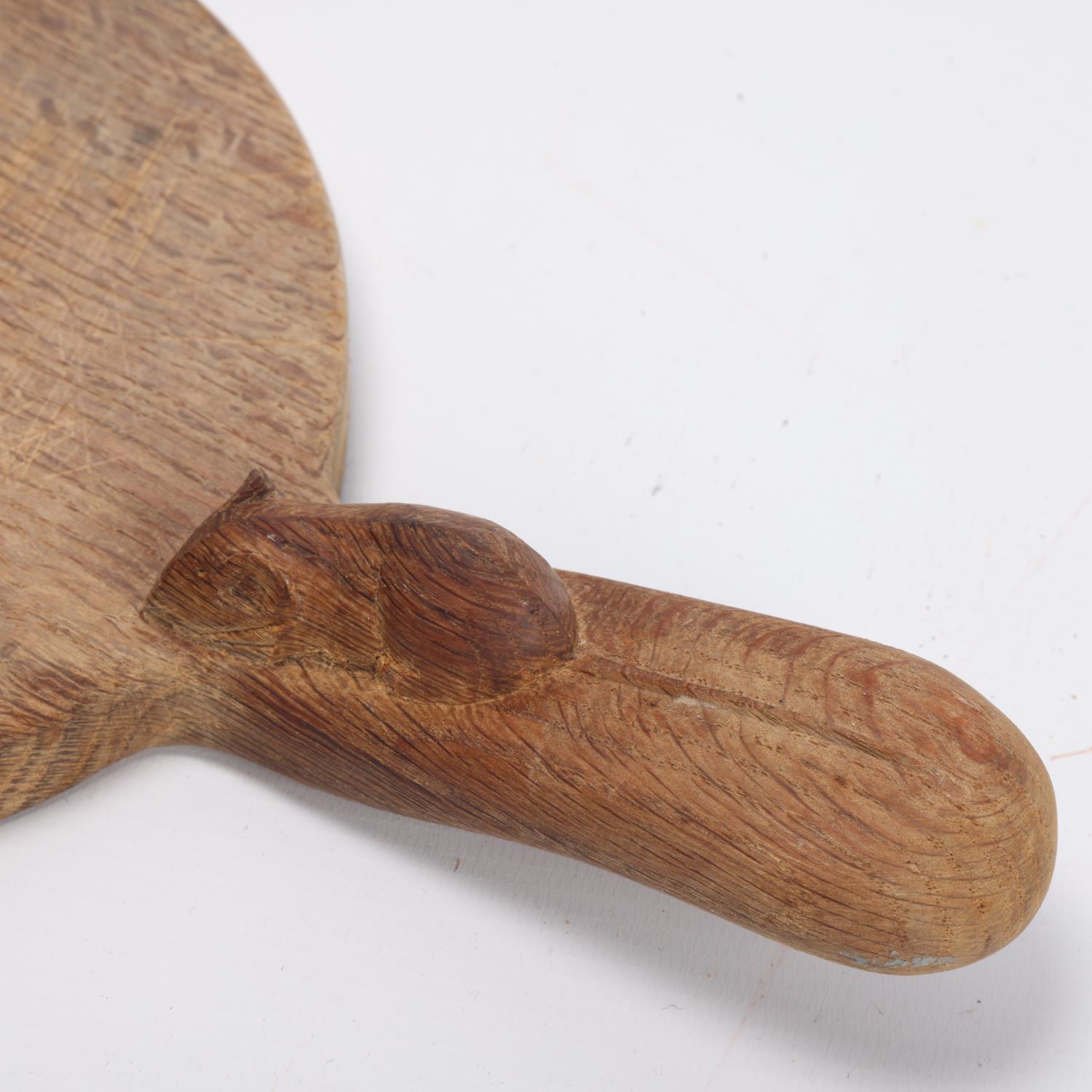 Robert Mouseman Thompson, oak breadboard, probably circa 1960s, with mouse carved handle, length - Image 2 of 3