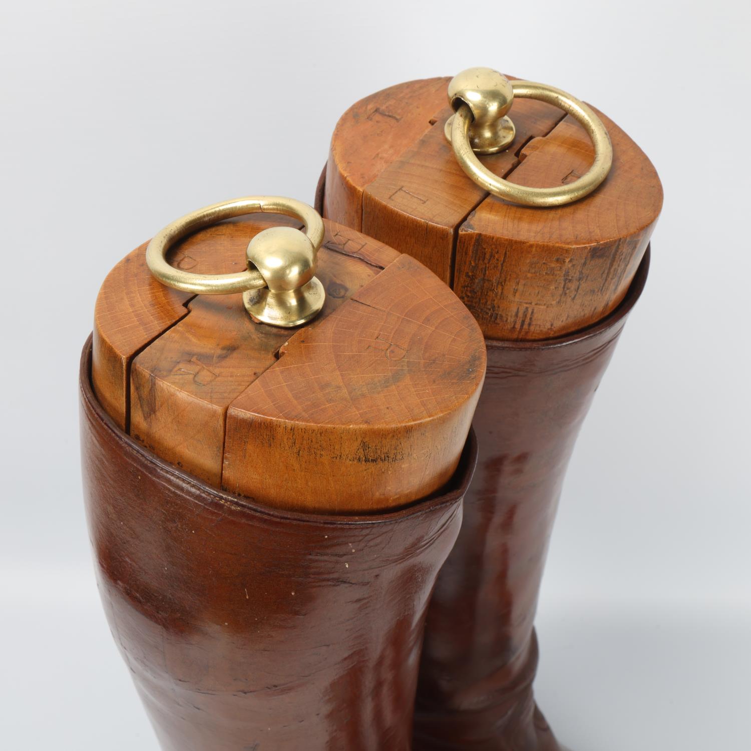 Pair of Victorian brown leather riding boots, with brass-mounted wooden trees Good condition, - Image 2 of 3