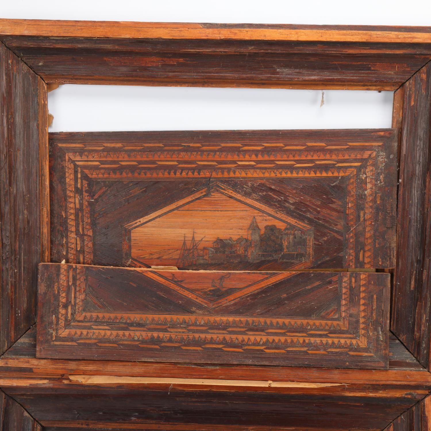 A set of 4 x 19th century Napoleonic prisoner of war straw-work marquetry pictures depicting harbour - Image 3 of 3