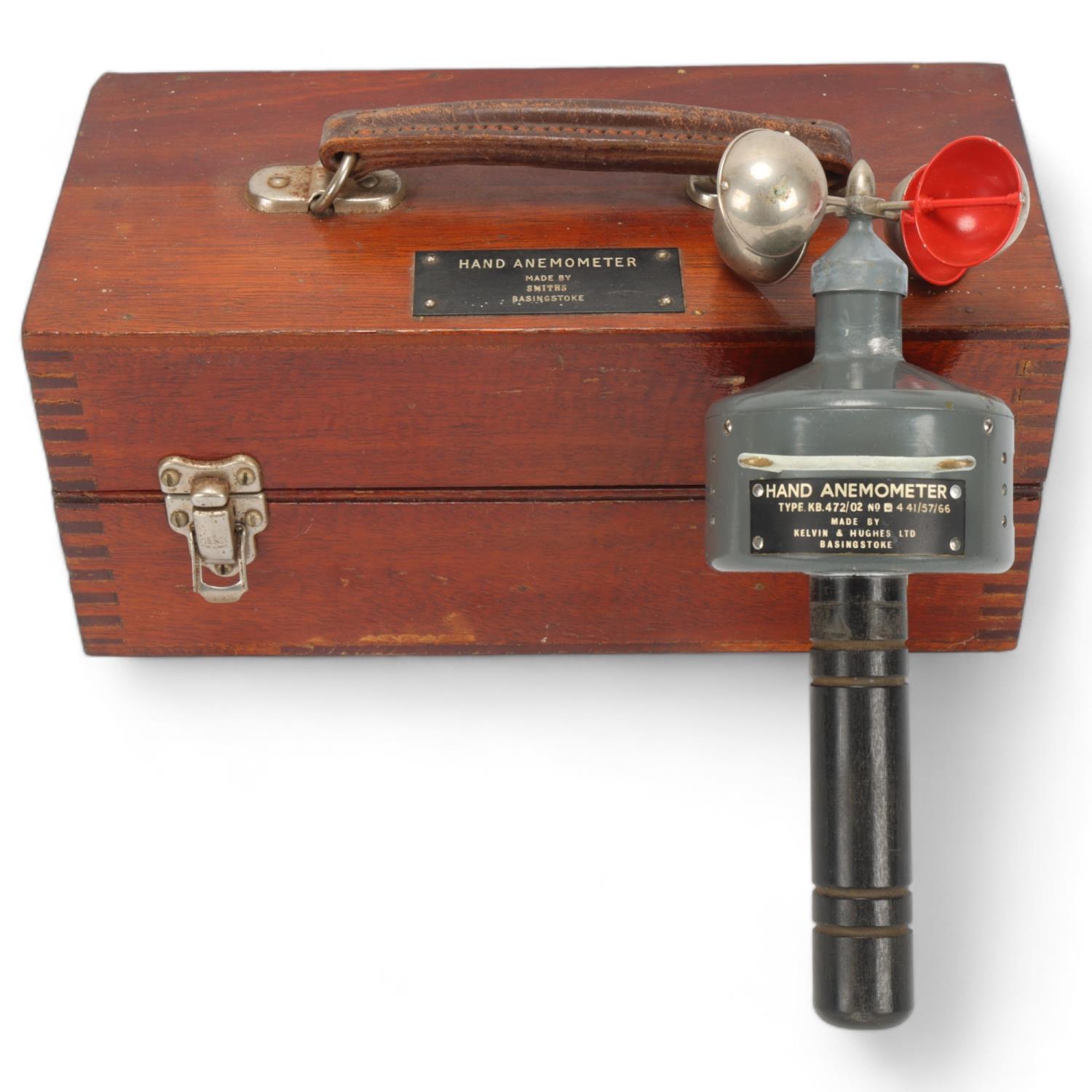 A hand anemometer, by Smiths of Basingstoke, in original teak case, case length 28cm Good original