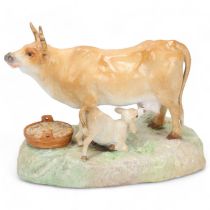Meissen porcelain cow and calf, length 20.5cm Horn tips probably professionally restored