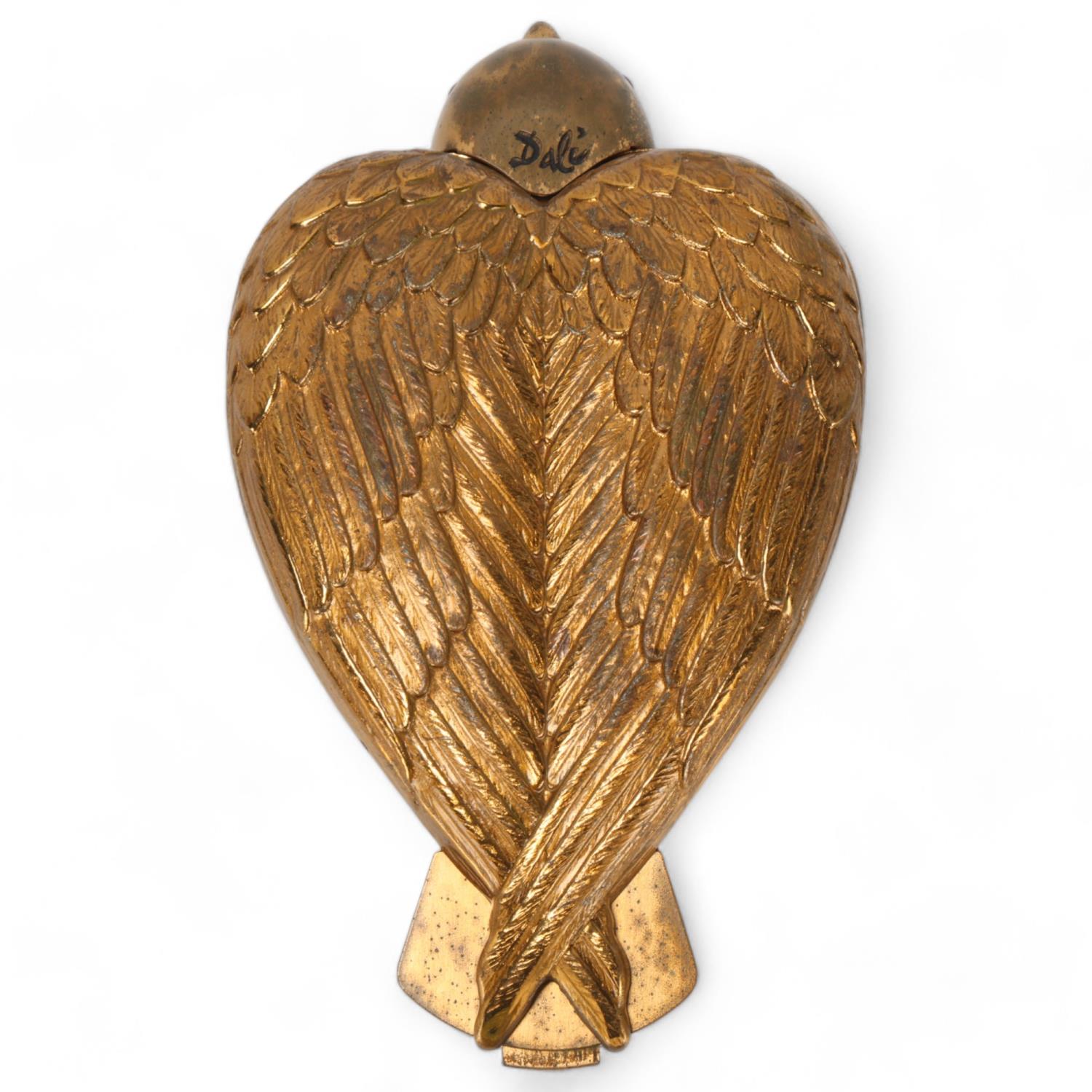 Salvador Dali, Bird In Hand compact, circa 1950, gilt-brass with removeable head for lipstick,