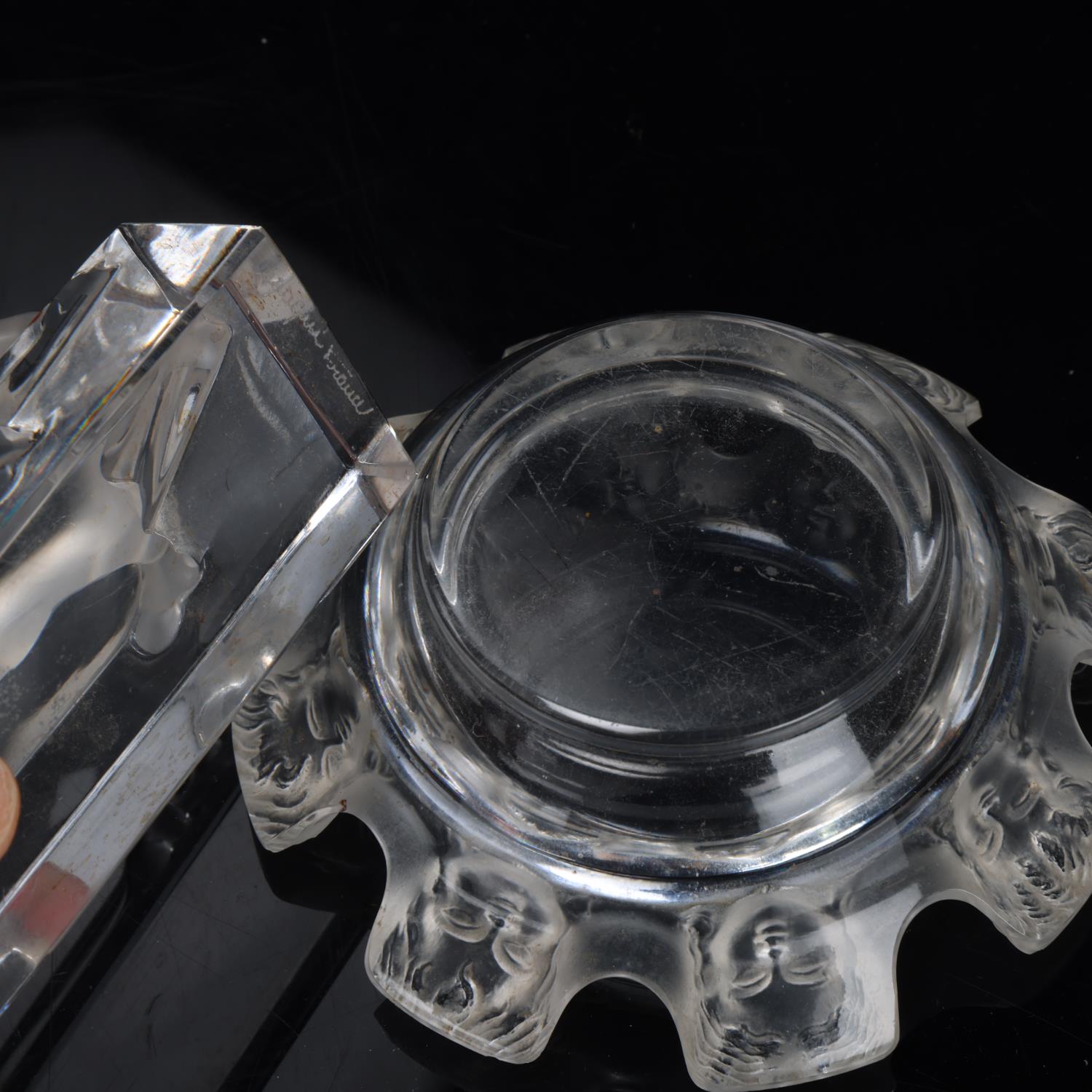 Rene Lalique, St Nicolas glass bowl with relief moulded surround, diameter 11cm, and a bison, length - Image 3 of 3