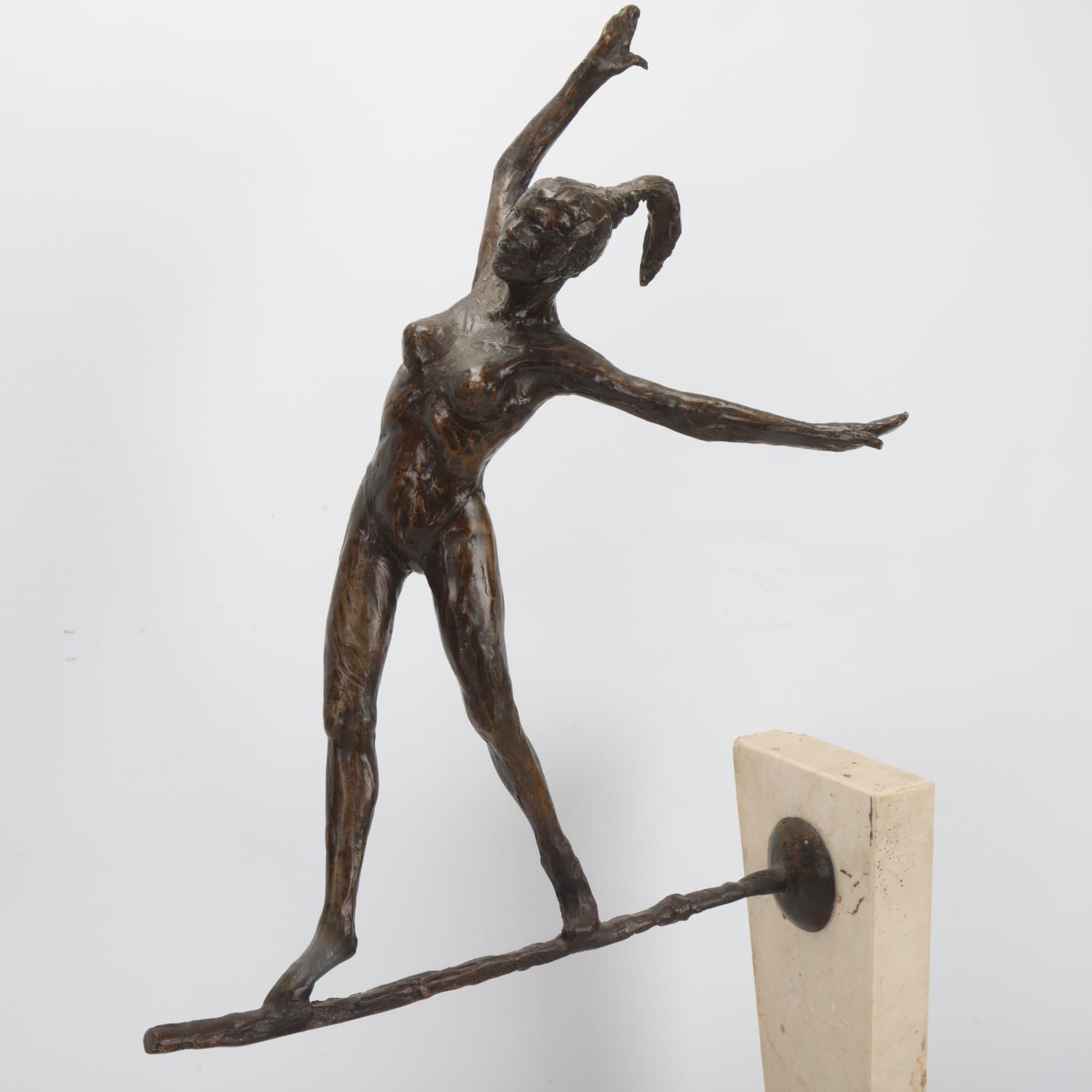 Sir James Osborne (1940 - 1992), girl on a tightrope, bronze sculpture on marble base, height 62cm - Image 2 of 3