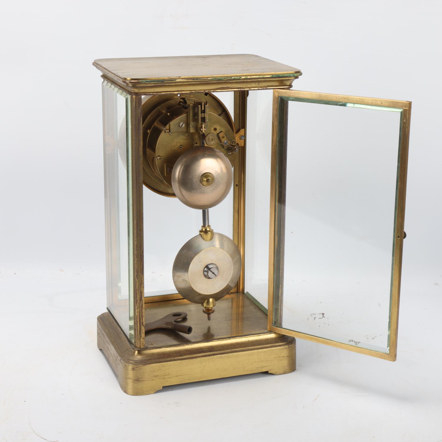 A 19th century French 4-glass regulator clock, gilt-brass case with bevel-glass panels, 8-day - Image 3 of 3