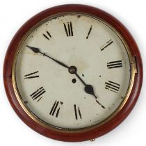 19th century 8-day dial wall clock, mahogany case with painted metal dial and single fusee movement,