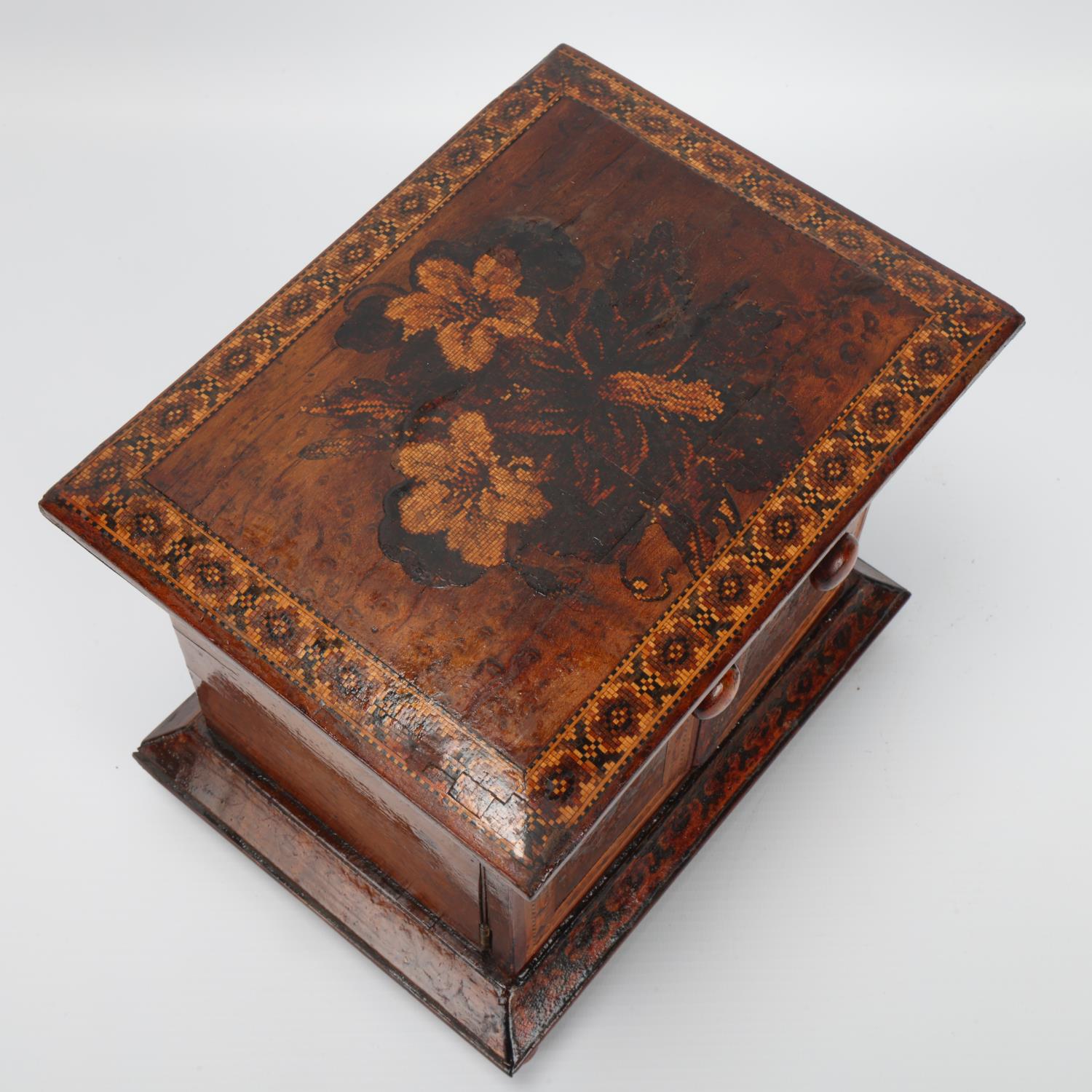 Tunbridge Ware, 19th century maple and micro-mosaic table cabinet, floral parquetry top with 2 doors - Image 2 of 3