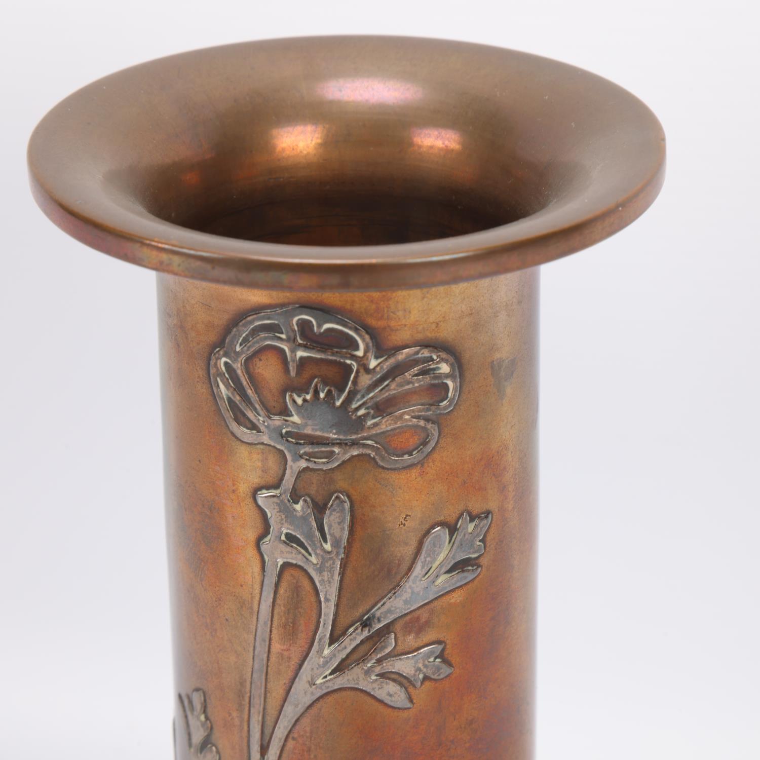 Otto Heintz, American Arts and Crafts vase, sterling silver on bronze for Heintz Art Metal Shop, - Image 2 of 3