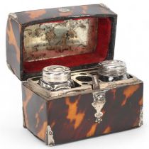 A 19th century tortoiseshell miniature dome-top casket, with unmarked white metal mounts and handle,