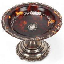 A George V tortoiseshell and silver-mounted tazza, by Mappin & Webb, hallmarks London 1913, diameter