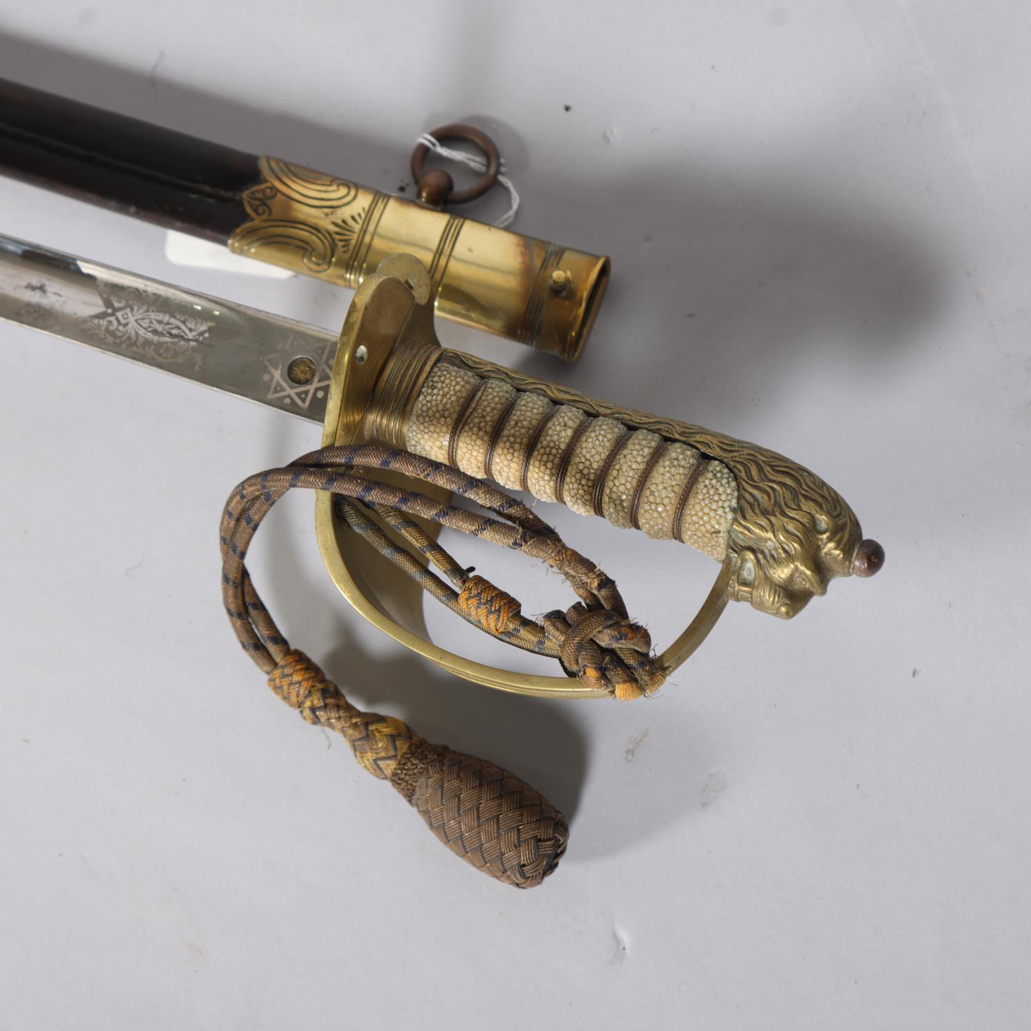 Royal Navy Officer's dress sword, with shagreen and brass hilt, Army & Navy Cooperative Society - Image 2 of 3