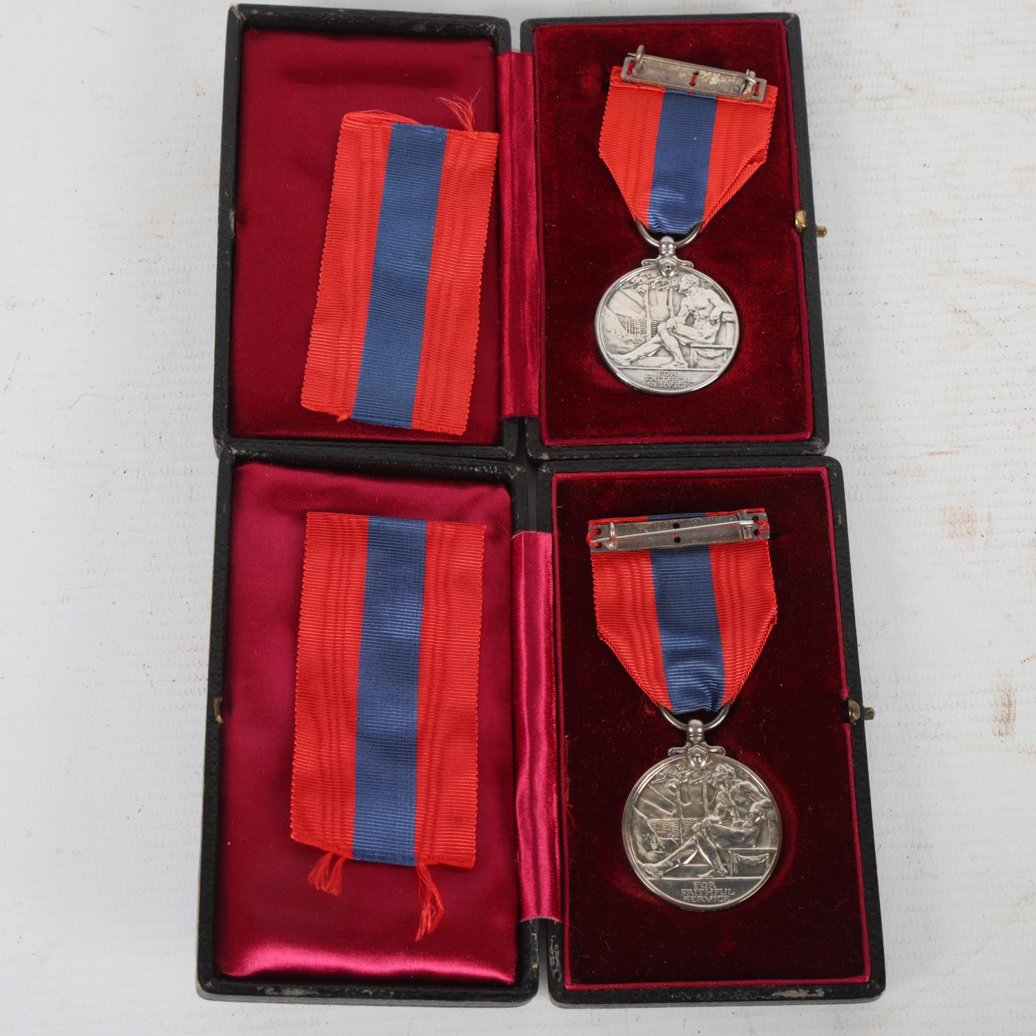 2 George V medals for Faithful Service, cased - Image 2 of 3