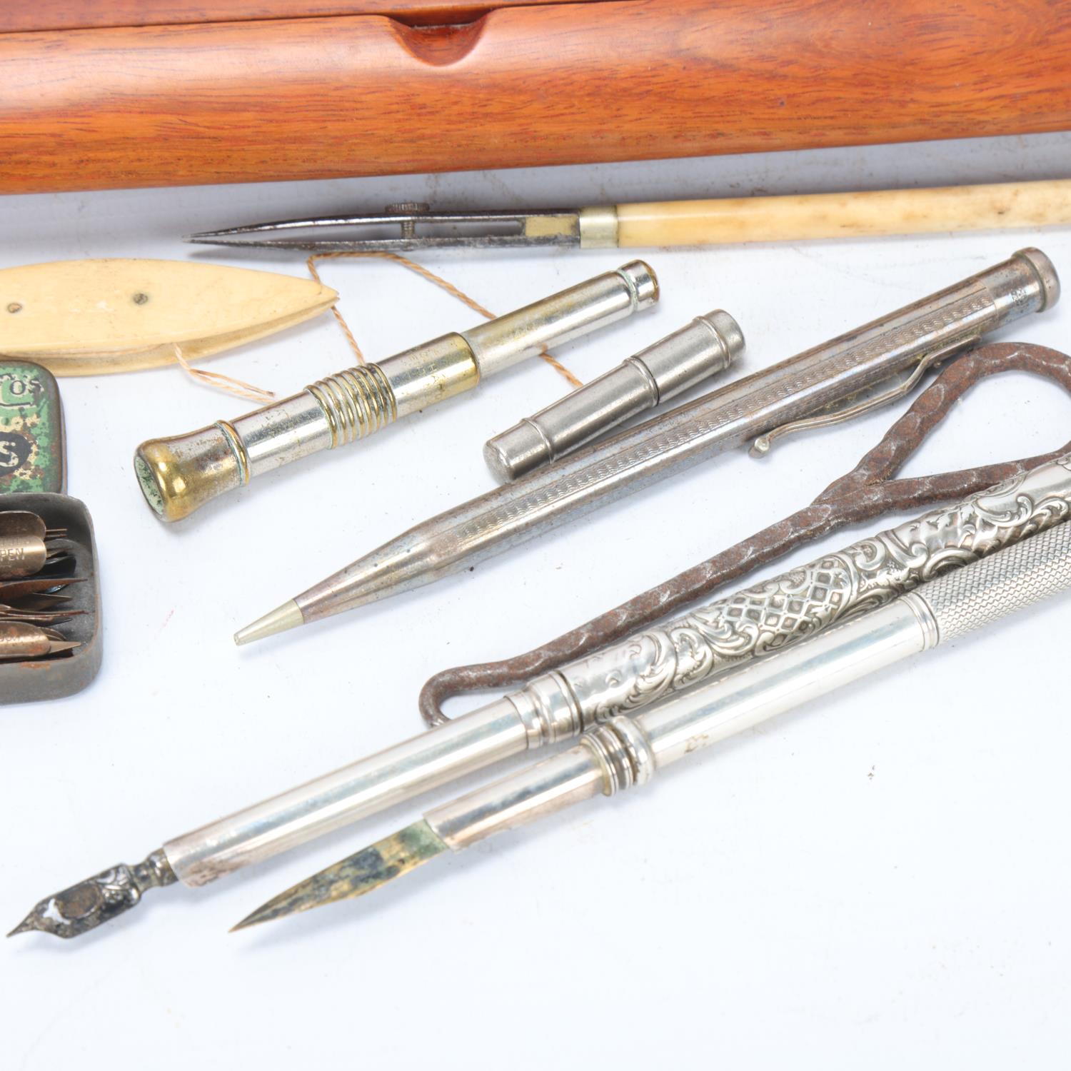 A group of 19th century writing instruments, in hardwood penbox - Image 2 of 3