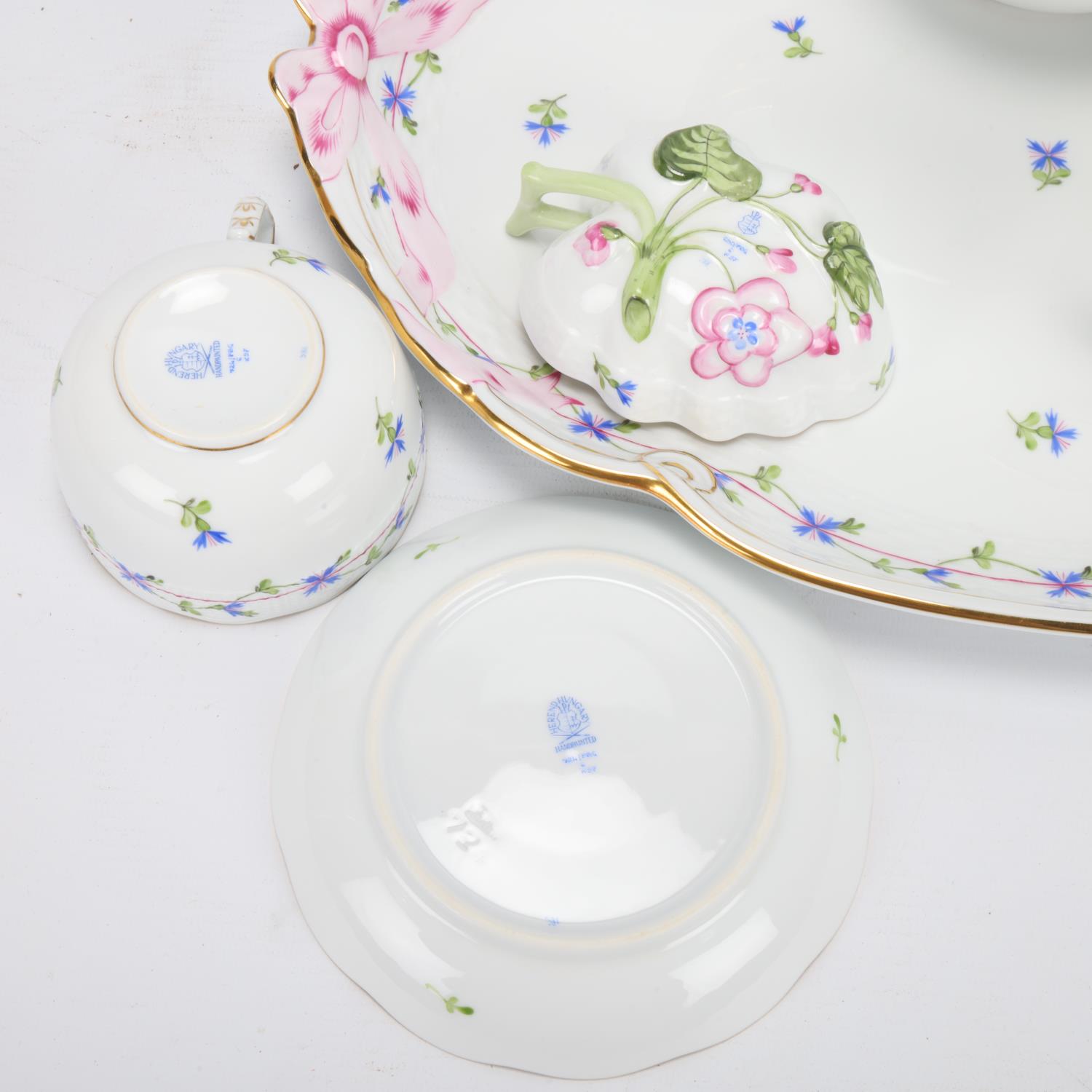 Herend Porcelain, hand painted and gilded tea-for-two set on matching tray, tray length 40cm All - Image 2 of 3