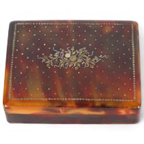 19th century rectangular tortoiseshell and pique inlaid box, 8.5cm x 6.5cm Good condition, no