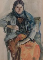 Twentieth Century British School, watercolour on paper, Seated Women, 30.5cm x 22cm, mounted, glazed