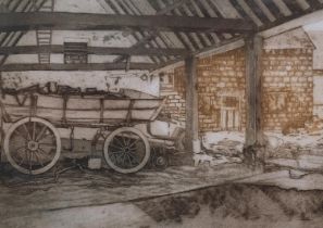 Michael Chaplin, Cotswold Barn, coloured etching, signed and numbered in pencil, 62/100, plate