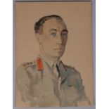 Mid-20th century military portrait, watercolour on card, indistinctly signed, 53cm x 38cm,