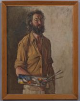 Arthur Easton, self portrait, oil on canvas, signed with Mall Galleries Exhibition label verso 1976,