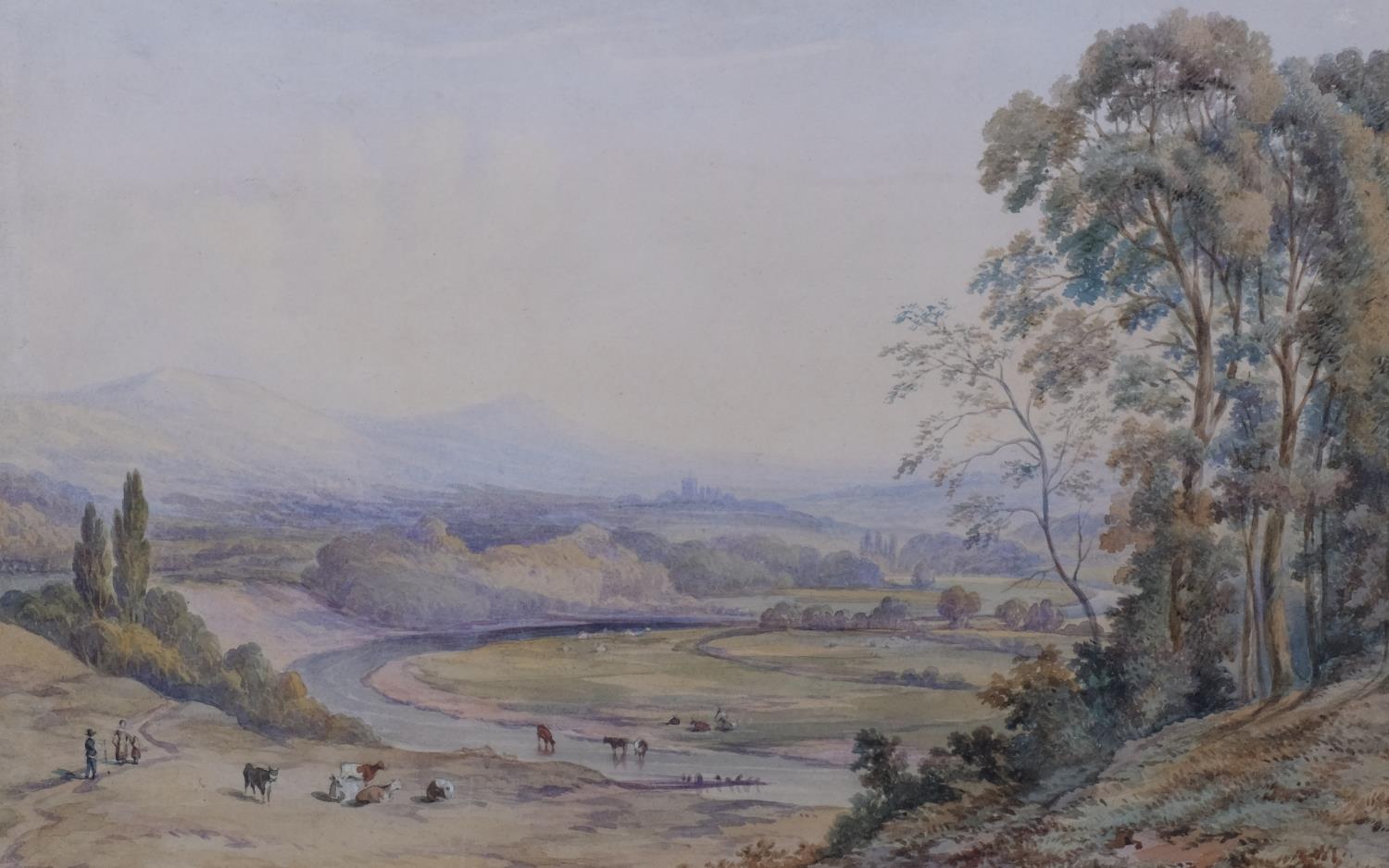 Early 19th century English School, extensive valley landscape, watercolour, unsigned, 31cm x 49cm,