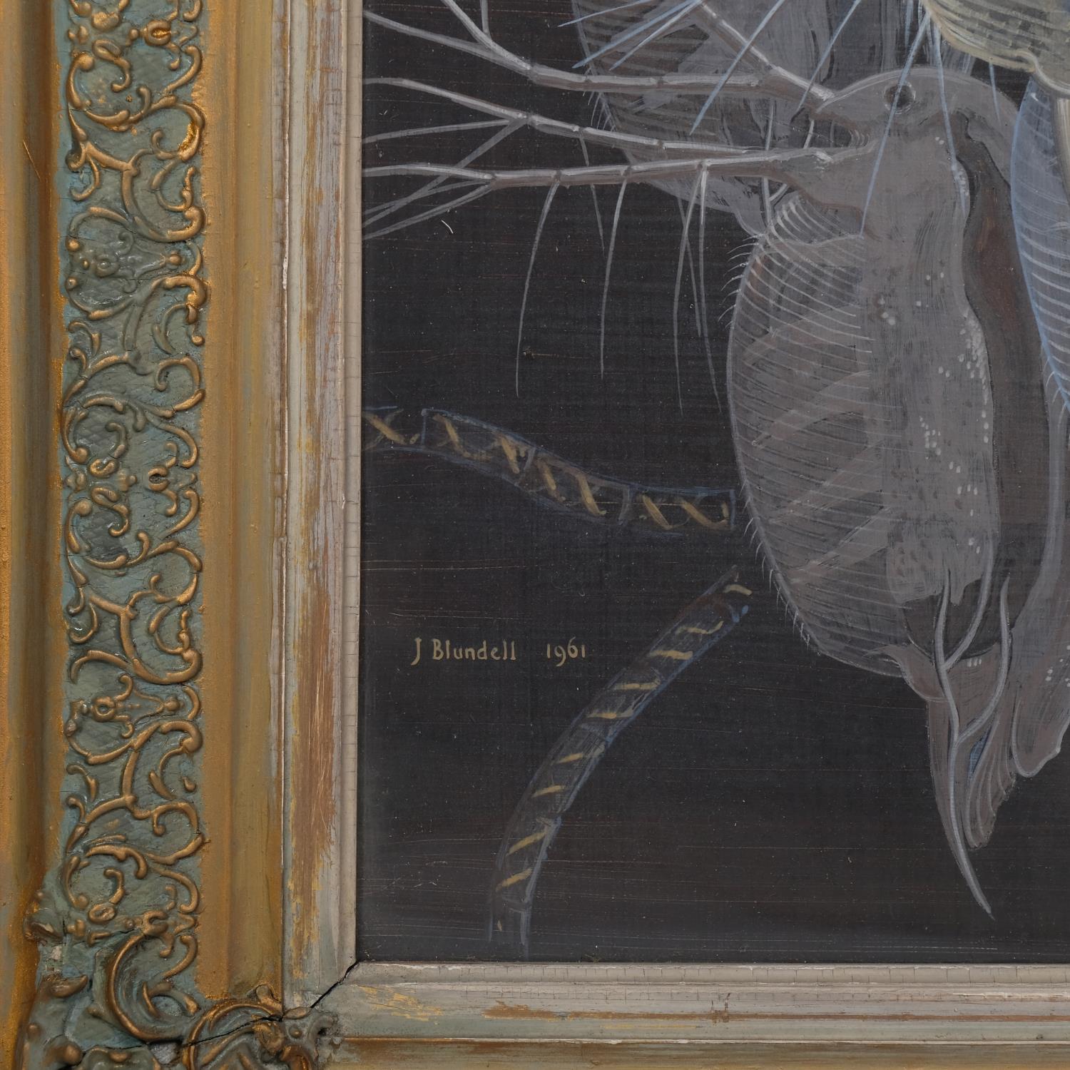 J Blundell, common sand flea, tempera on card, signed and dated 1961, 34cm x 27cm, framed Good - Image 3 of 4