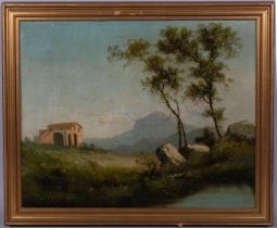 Pair of Italian landscapes, 19th century oils on canvas, indistinctly signed verso, 50cm x 64cm,