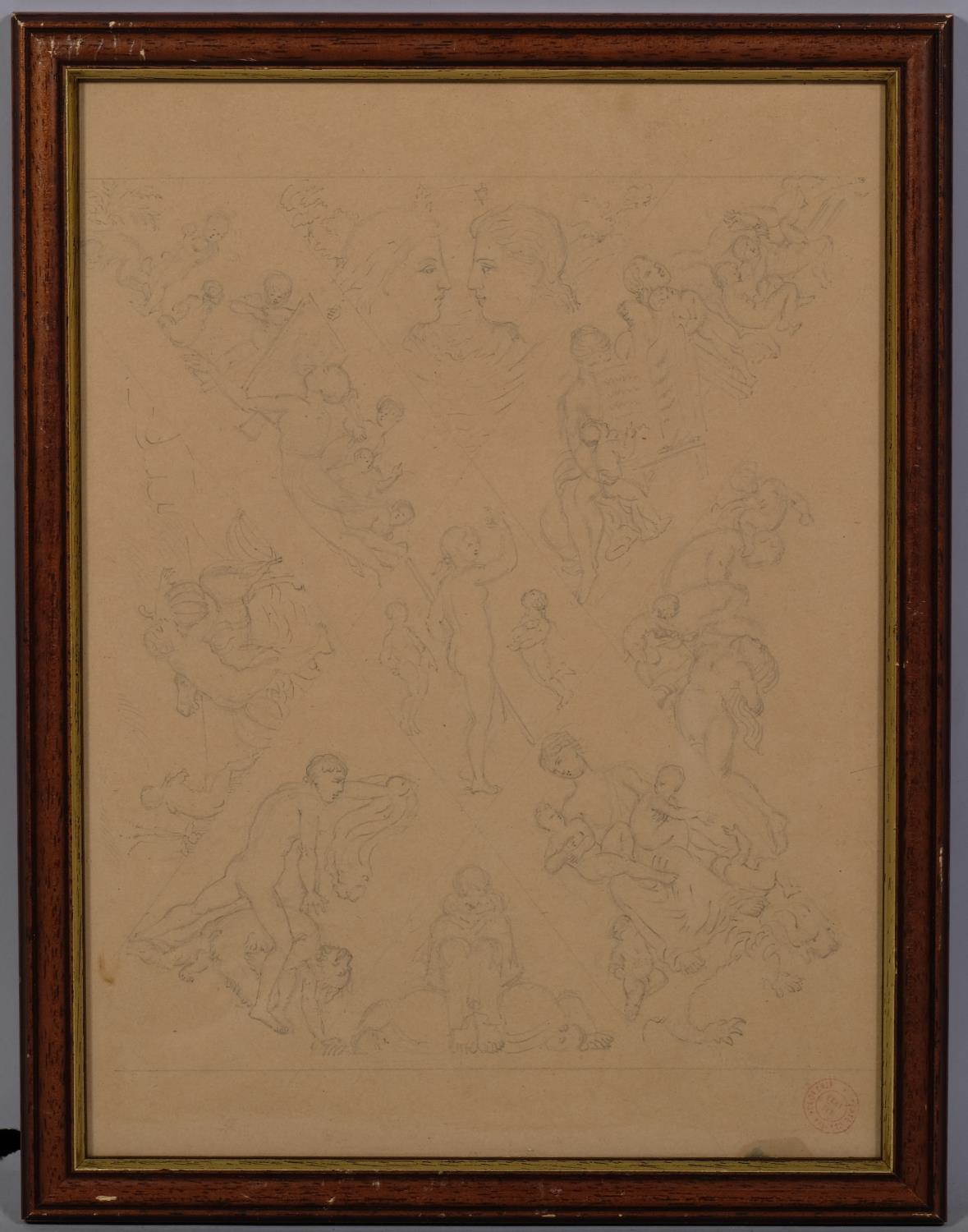 19th century French School, group of Classical figures studies for a mural, pencil on paper with - Image 2 of 4