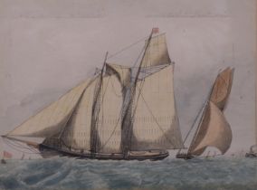 Clipper ship at full sail, 19th century watercolour, unsigned, 18cm x 24cm, framed Slight paper
