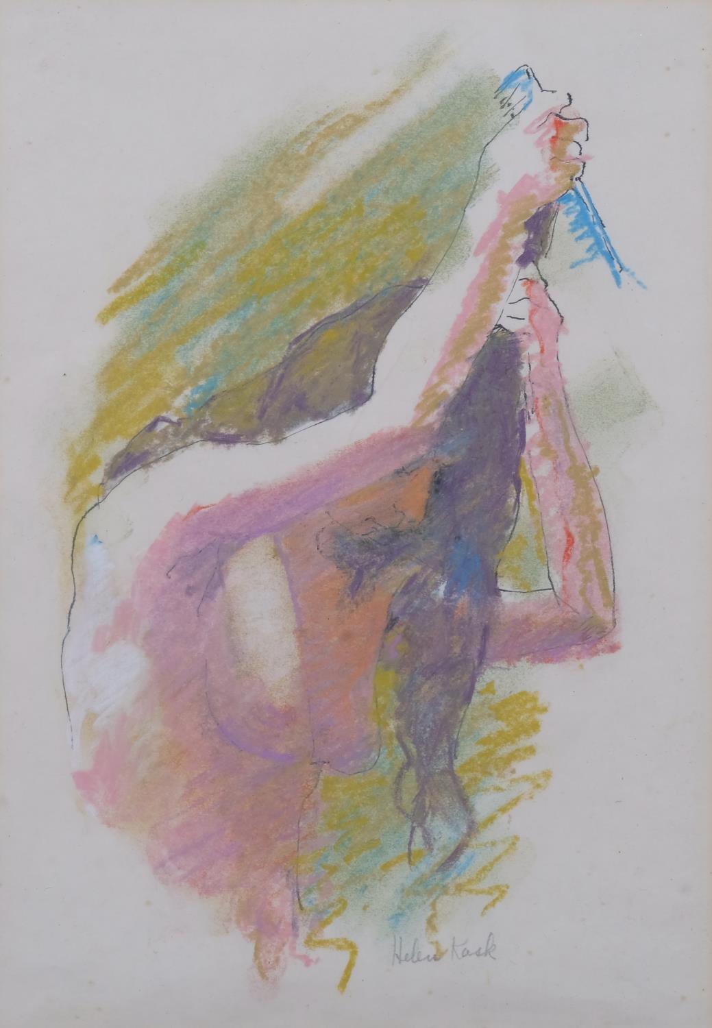 Helen Kask, nude study, coloured pastel, signed, 25cm x 17cm, framed