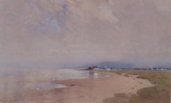Fred Tucker (active 1860 - 1935), shore scene, Dumfries, watercolour, signed with original label