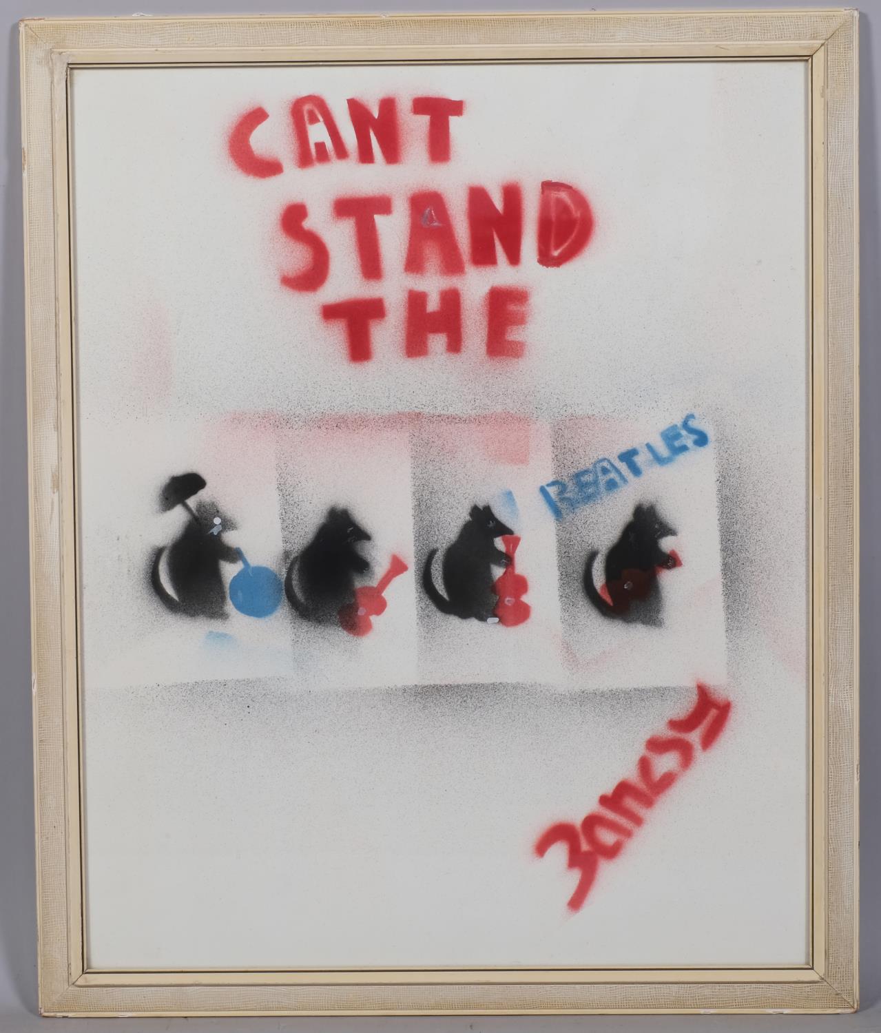 Urban art mixed media, "Can't Stand The Beatles", 53cm x 42cm, framed Good condition - Image 2 of 4