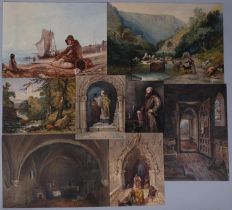 Folder of 19th century watercolours (8)