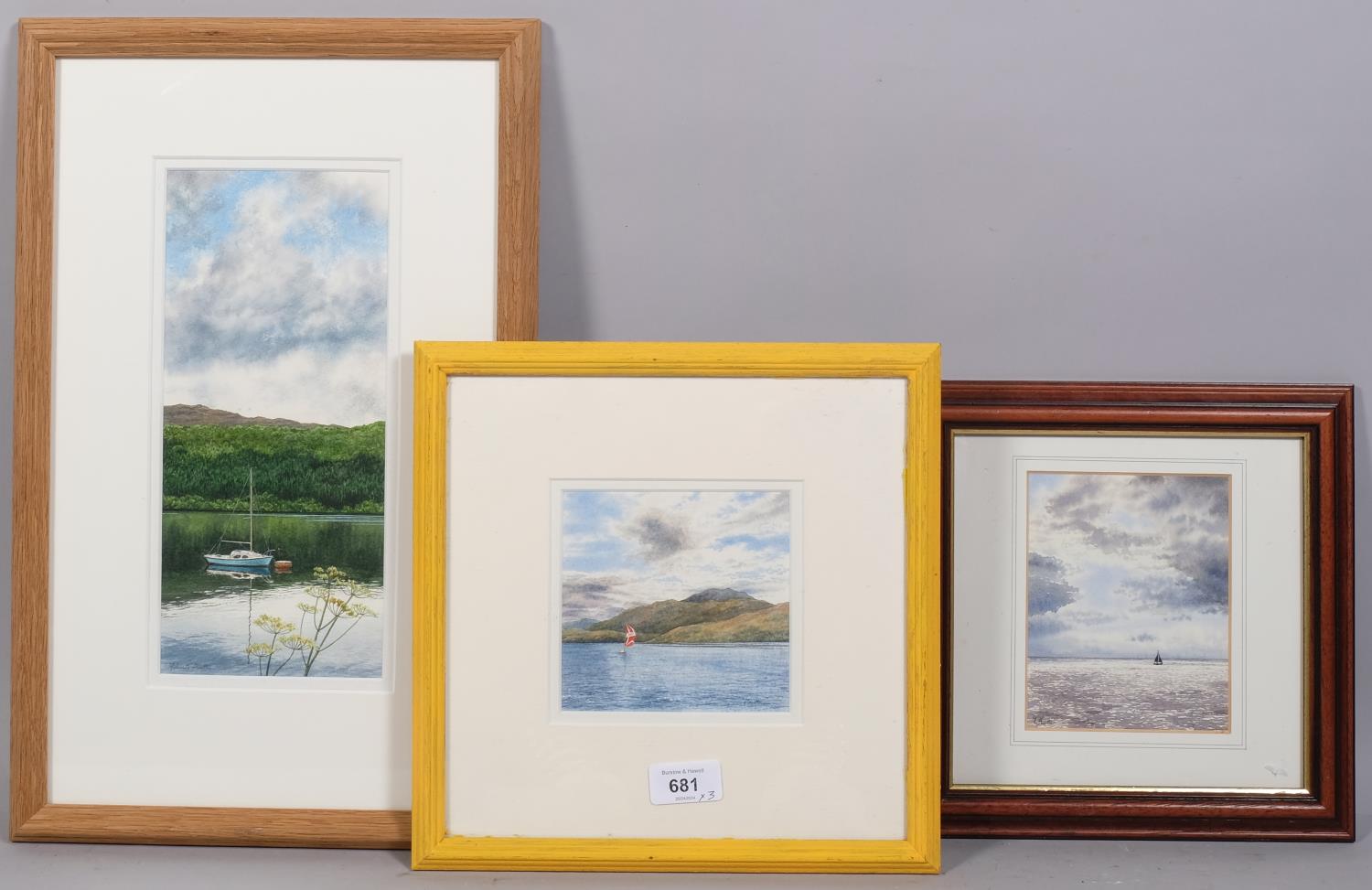 Felicity Flutter, 3 lake scenes, watercolours, signed, largest 27cm x 12cm, framed (3) Good - Image 2 of 4