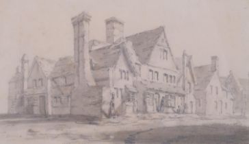 Pair of 19th century ink and wash drawings, scenes at Petworth and Weymouth, unsigned, 14cm x