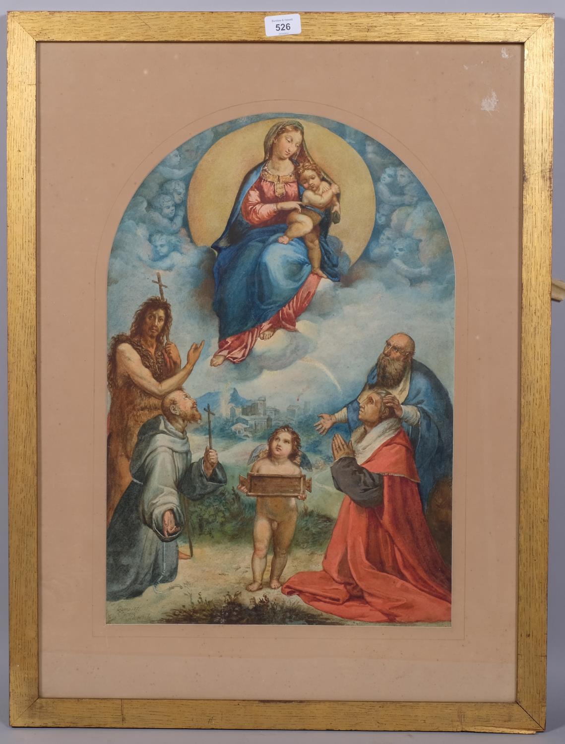 Religious group study, Italian 19th century watercolour, indistinctly signed Zabinski?, inscribed - Image 2 of 4