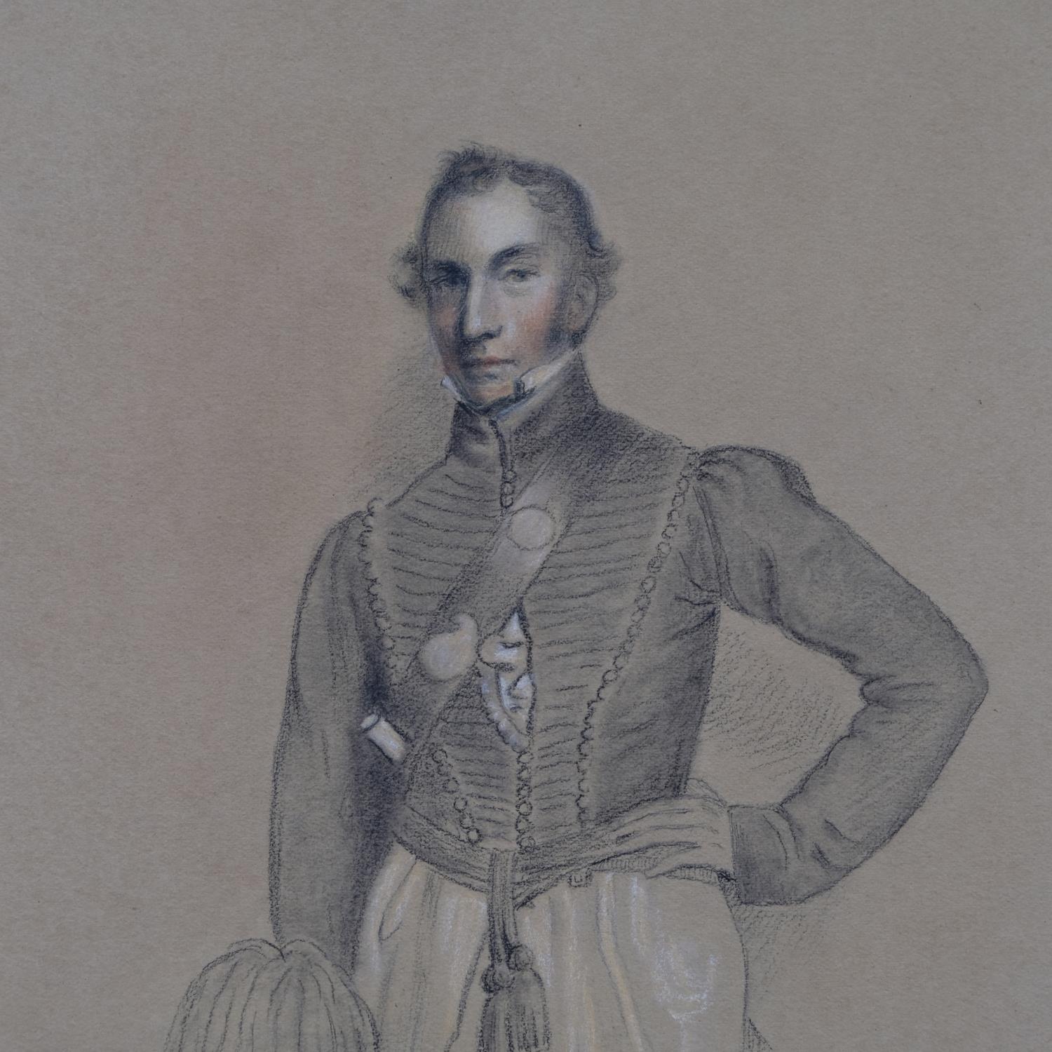 John Noah Gosset, military portrait, charcoal on paper, 26cm x 20cm, mounted Even paper - Image 3 of 4