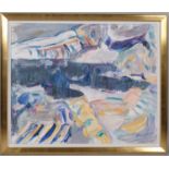 Gunnar Nordstrom, abstract winter landscape, oil on canvas, signed, 60cm x 73cm, framed Good