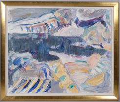 Gunnar Nordstrom, abstract winter landscape, oil on canvas, signed, 60cm x 73cm, framed Good