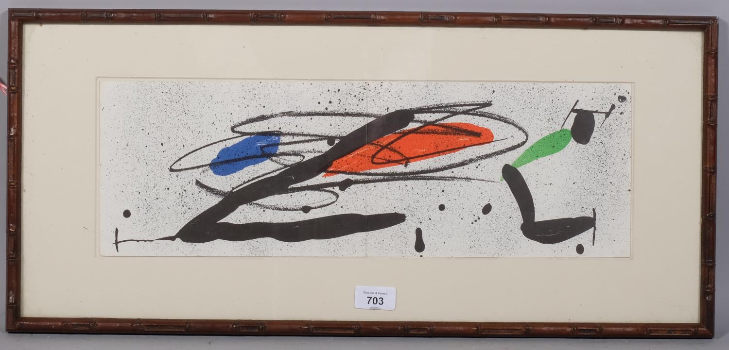 Joan Miro, invitation card, original lithograph for 1973 exhibition, sheet 16cm x 50cm, framed - Image 3 of 4