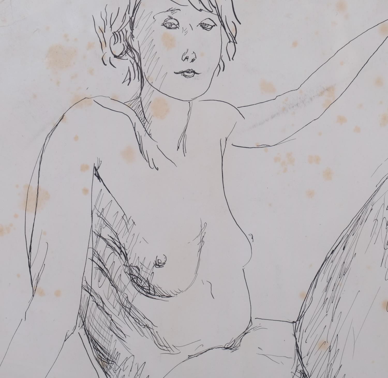 Attributed to Nina Hamnett (1890-1956), ink on paper, Nude, 25cm x 31cm, mounted, glazed and framed - Image 3 of 4