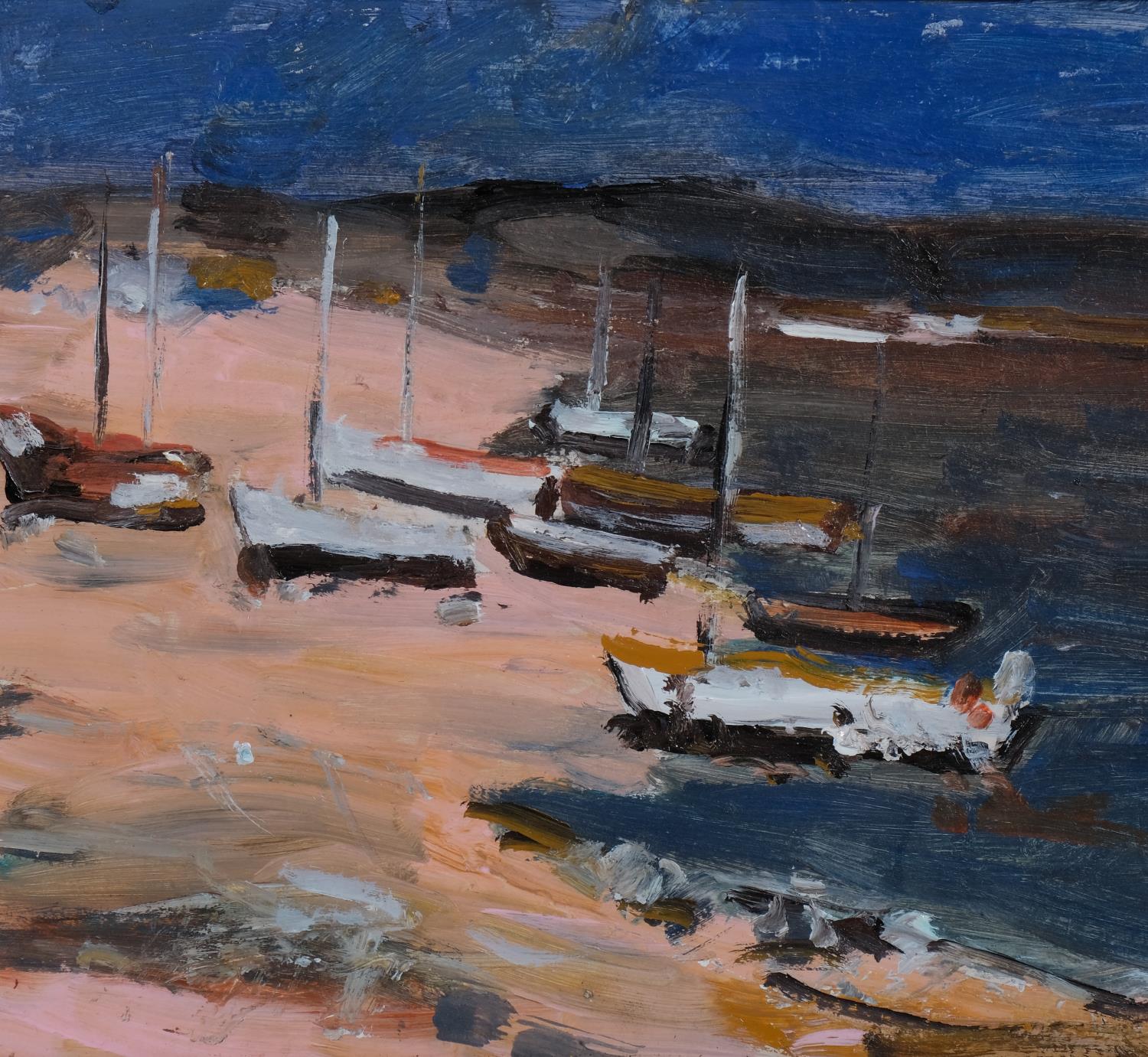 Beached boats at Anglesey, contemporary oil on board, unsigned, 22cm x 29cm, framed Good condition - Image 2 of 4