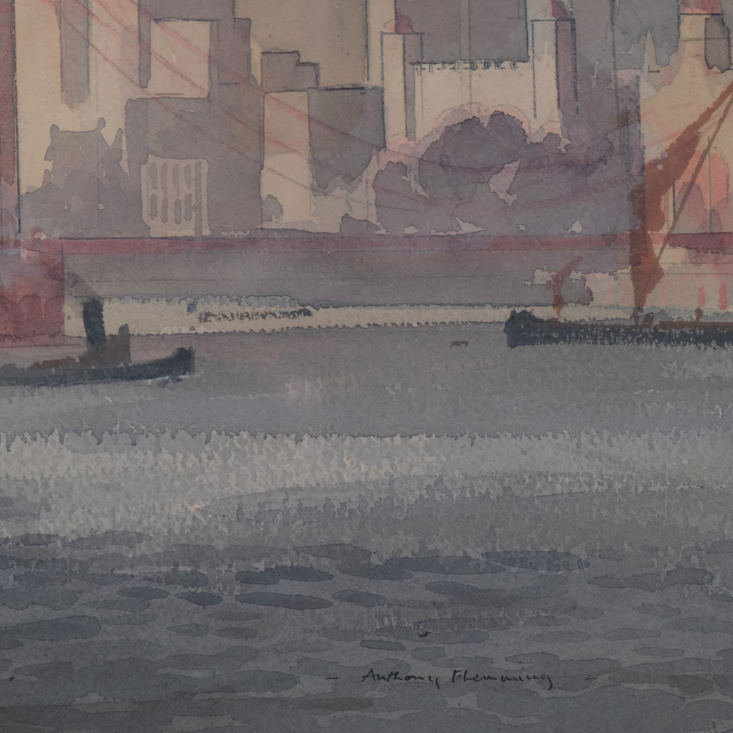Anthony Flemming (born 1936), Thames view towards Tower Bridge, watercolour, signed, 36cm x 53cm, - Image 3 of 4