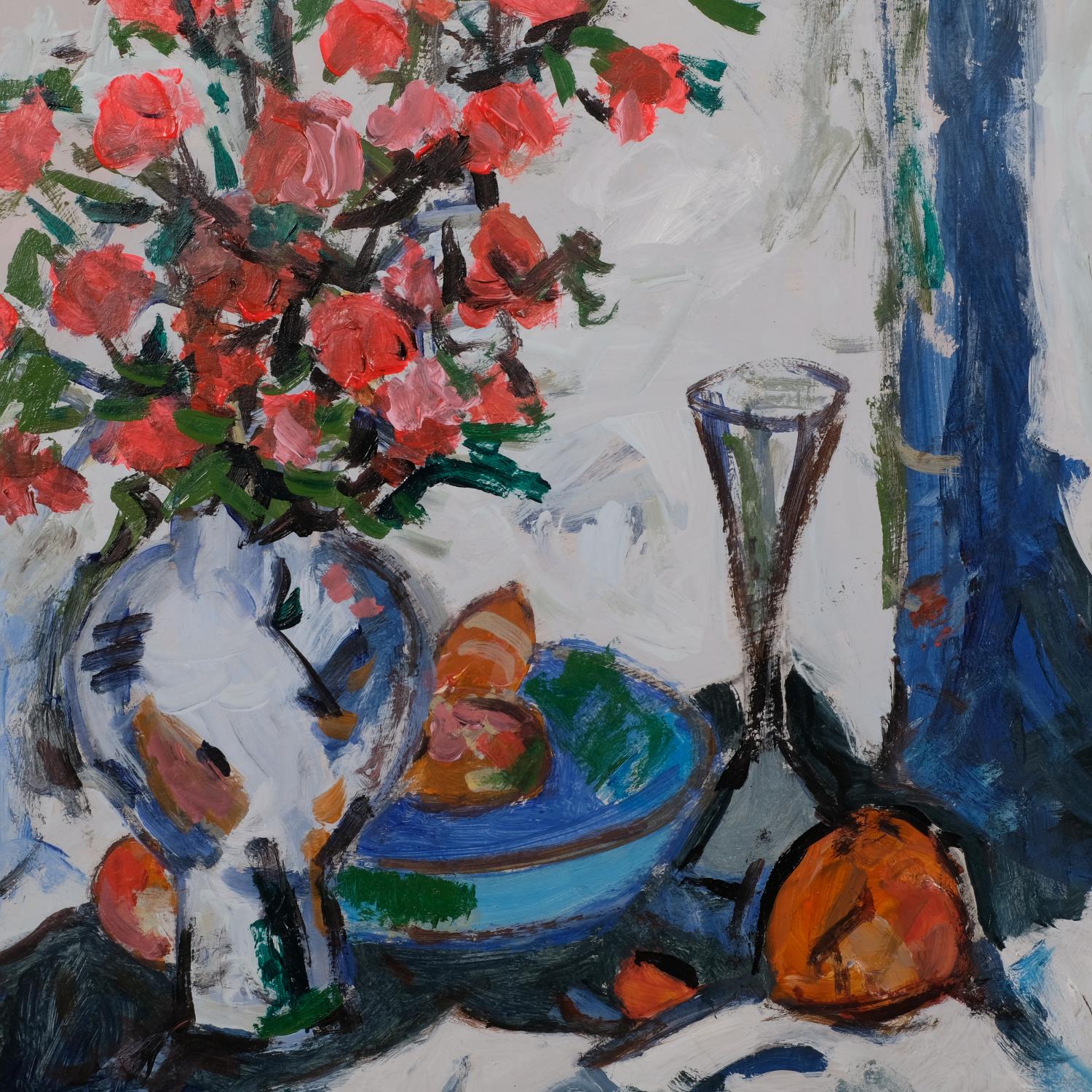 Contemporary still life, oil on board, unsigned, 60cm x 50cm, framed Good condition - Image 2 of 4