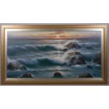 Remo Aldini, Mareggiata (Coastal Storm), large oil on canvas, signed, 90cm x 120cm, framed No damage